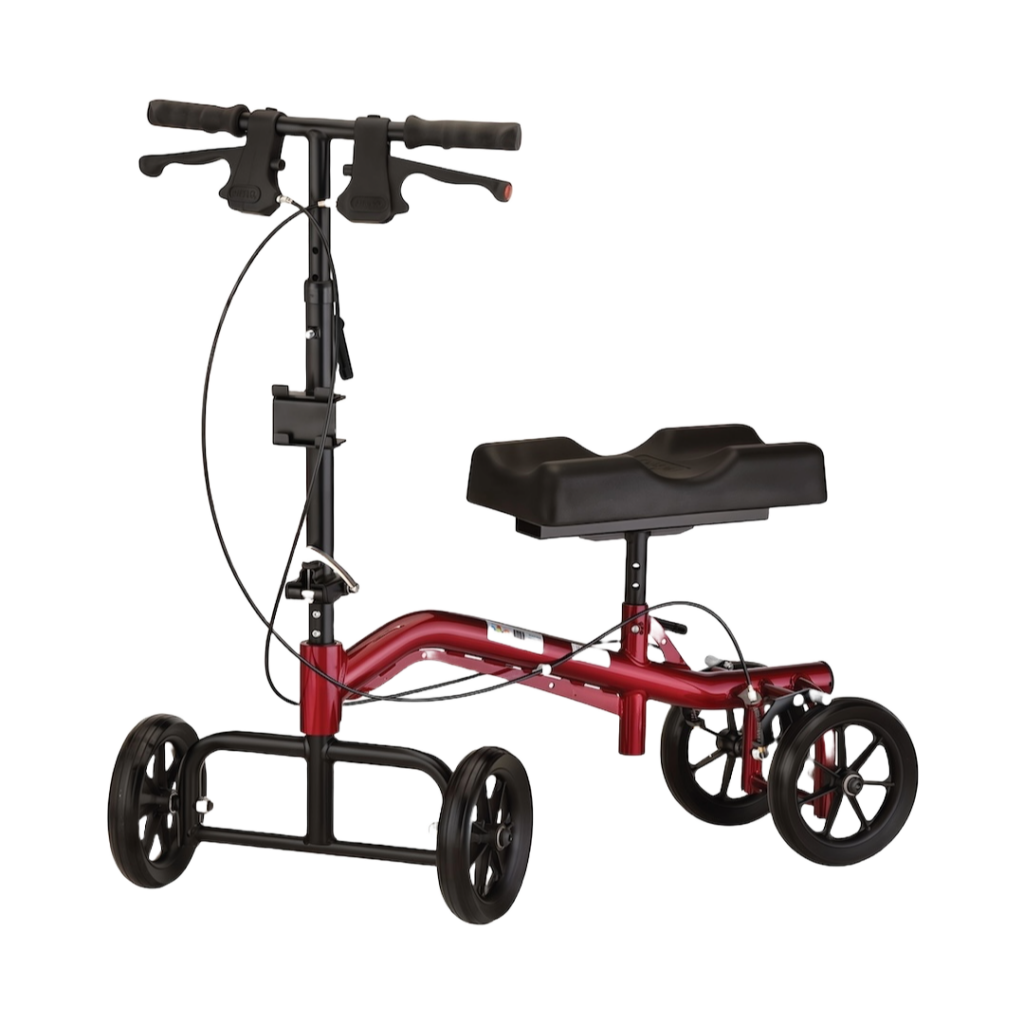 A red knee scooter.