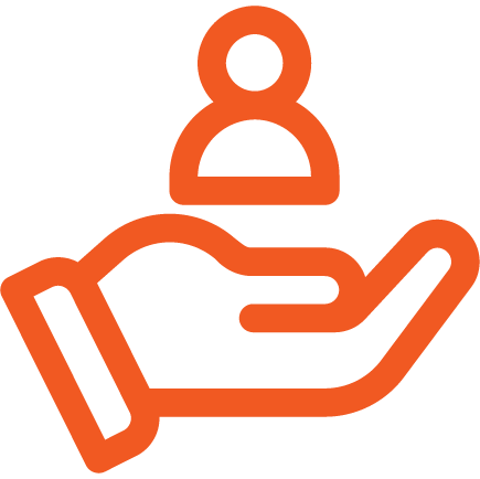An icon of a hand with a person over it.