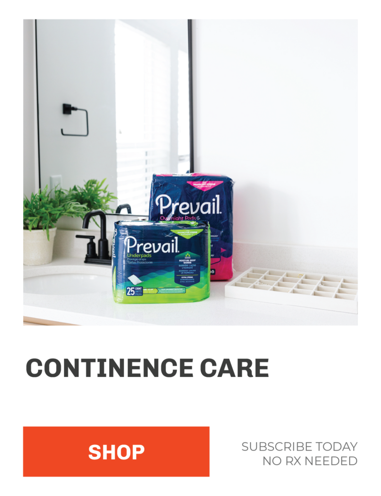 Prevail Incontinence care products in a modern bathroom.