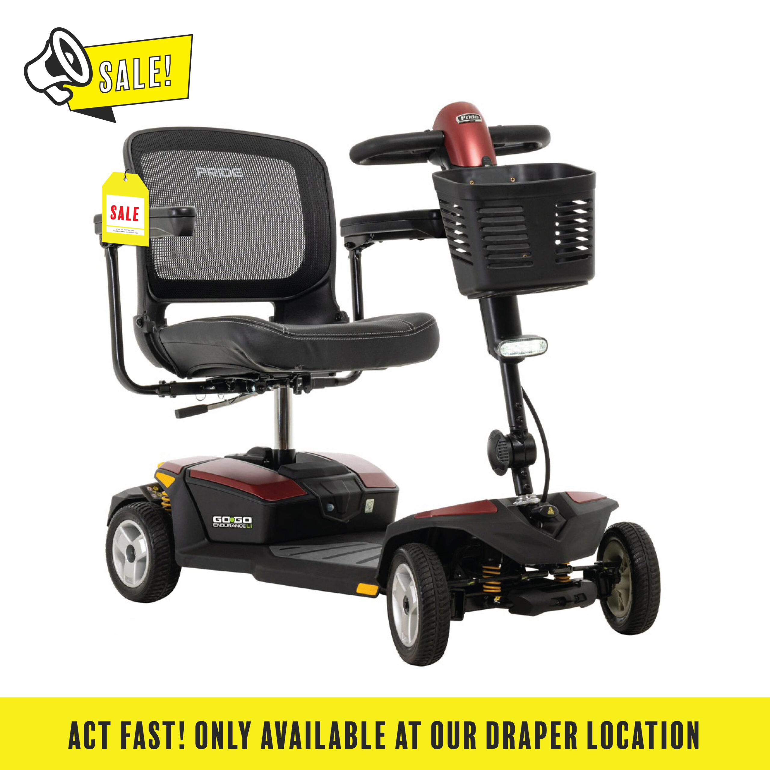 Pride GoGo Endurance Li 4Wheel, Red Draper Location
