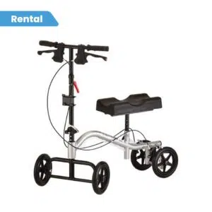 A knee walker with a rental tag.