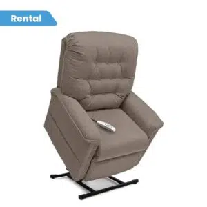 A heavy duty lift chair angled forward for easy dismount.