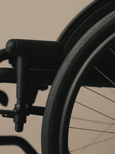 A closeup of a wheelchair for rent from Alpine Home Medical in Utah and Idaho