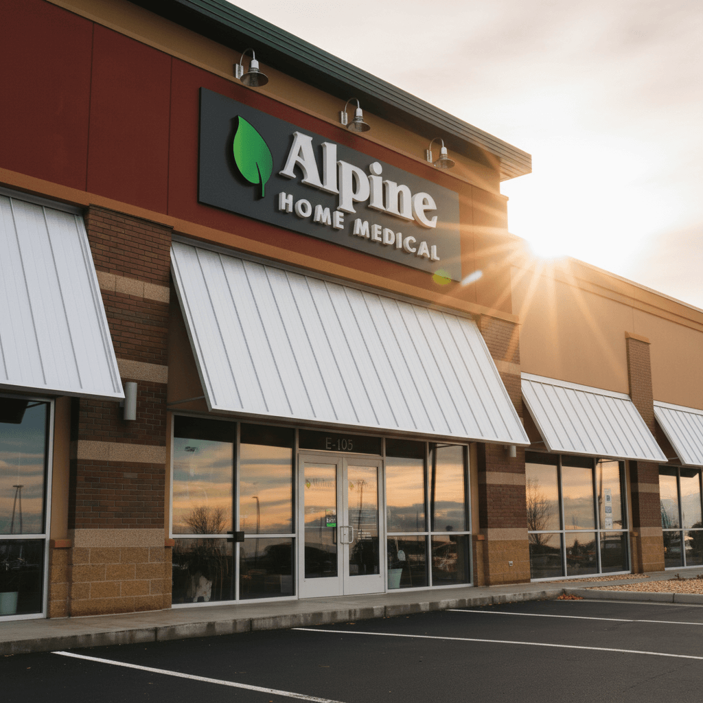 Tooele Alpine Home Medical store with the sun shining behind it